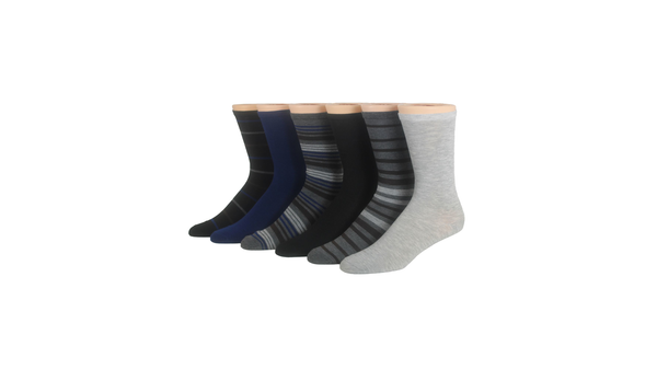 Dockers Flat Knit Crew Socks With Embroidery 6 Pack Black/Blue/Grey
