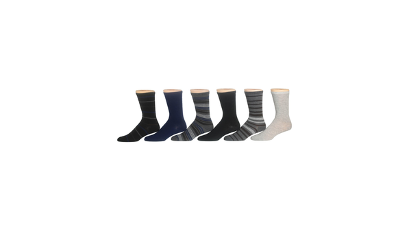 Dockers Flat Knit Crew Socks With Embroidery 6 Pack Black/Blue/Grey
