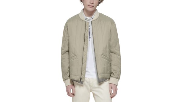 dockers Recycled Nylon Channel Quilted Bomber Jacket Silver