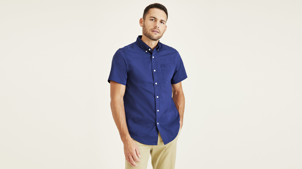 dockers Signature Comfort Flex Shirt Classic Fit (Big and Tall) Medieval Blue