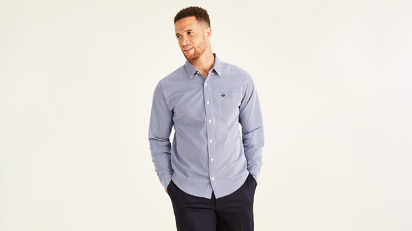 dockers Signature Comfort Flex Shirt Classic Fit (Big and Tall) Medieval Blue
