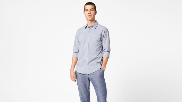 dockers Signature Comfort Flex Shirt Classic Fit (Big and Tall) Medieval Blue