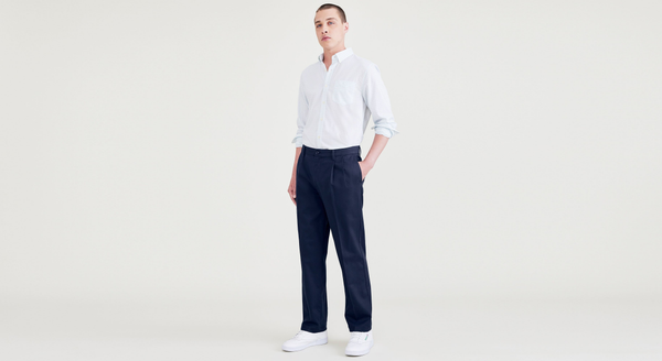 dockers Signature Iron Free Khakis Pleated Classic Fit with Stain Defender® Blue