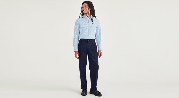 dockers Signature Iron Free Khakis Pleated Relaxed Fit with Stain Defender® Blue
