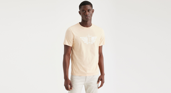 dockers Wings & Anchor Block Print Graphic Tee Slim Fit White