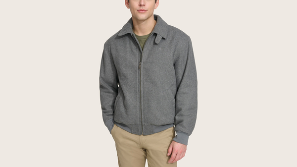 dockers Wool Blend Laydown Collar Bomber Jacket Grey