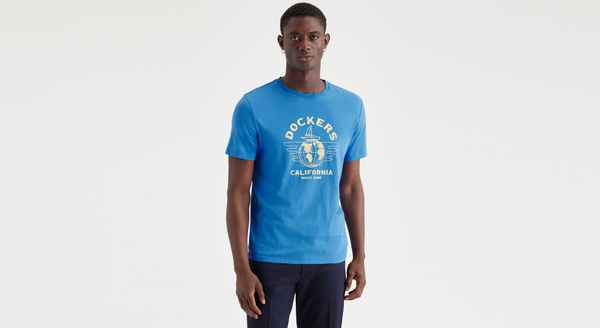 dockers Worldwide Graphic Tee Slim Fit Ceramic Blue