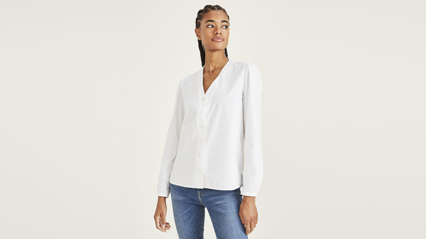 dockers Woven V-Neck Shirt Regular Fit Lucent White