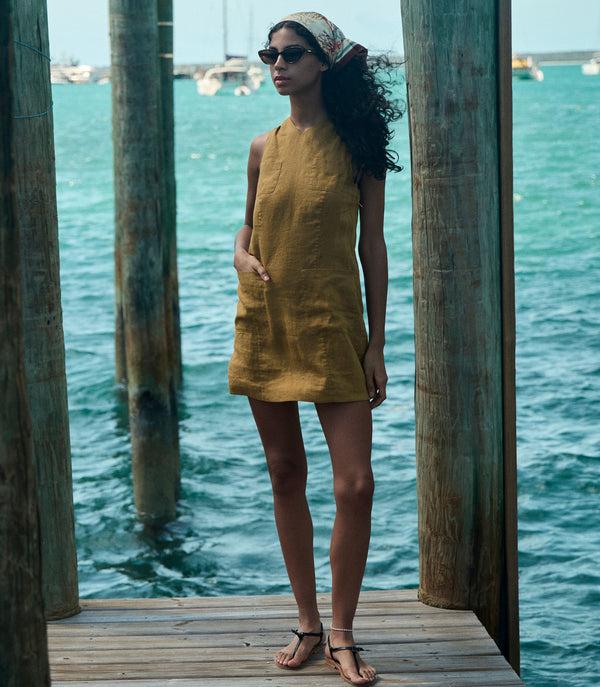 Dôen BENNETTE DRESS GOLDEN OLIVE