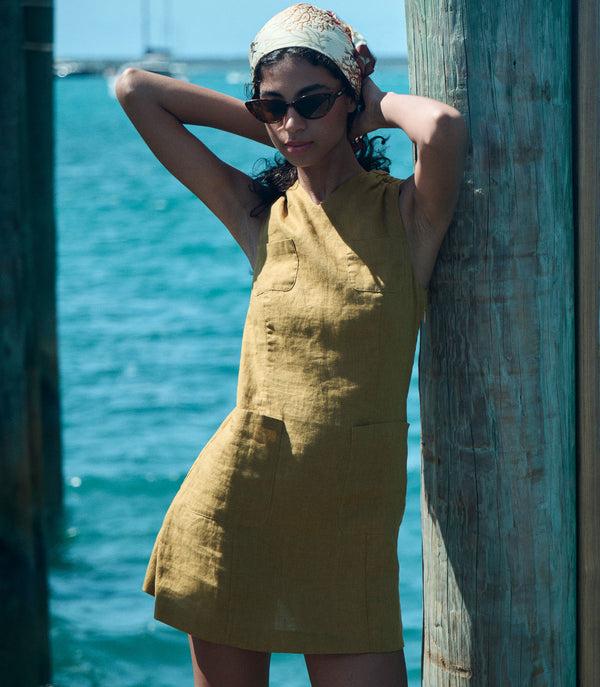 Dôen BENNETTE DRESS GOLDEN OLIVE