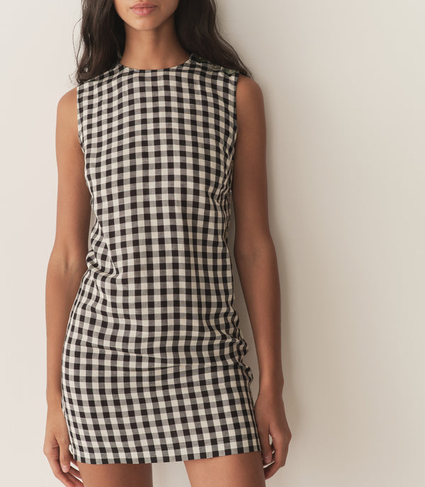 Dôen CORALIE DRESS BLACK MARILYN GINGHAM