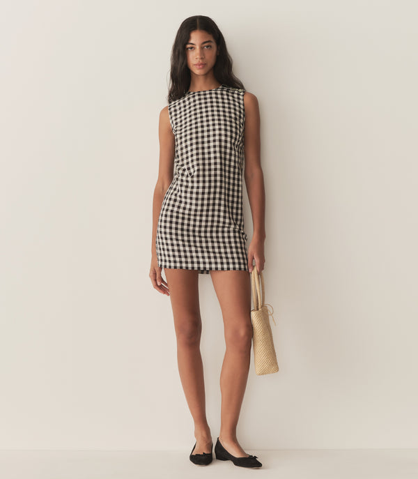 dôen CORALIE DRESS BLACK MARILYN GINGHAM