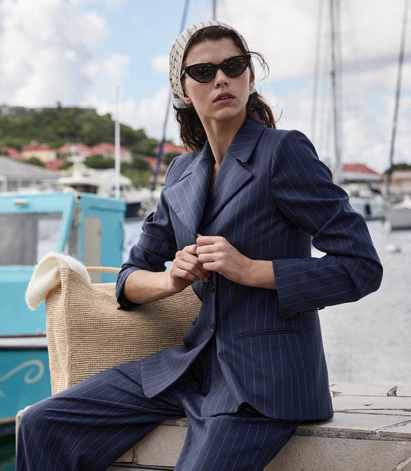 Dôen HARRISON JACKET NAVY GESSATO STRIPE