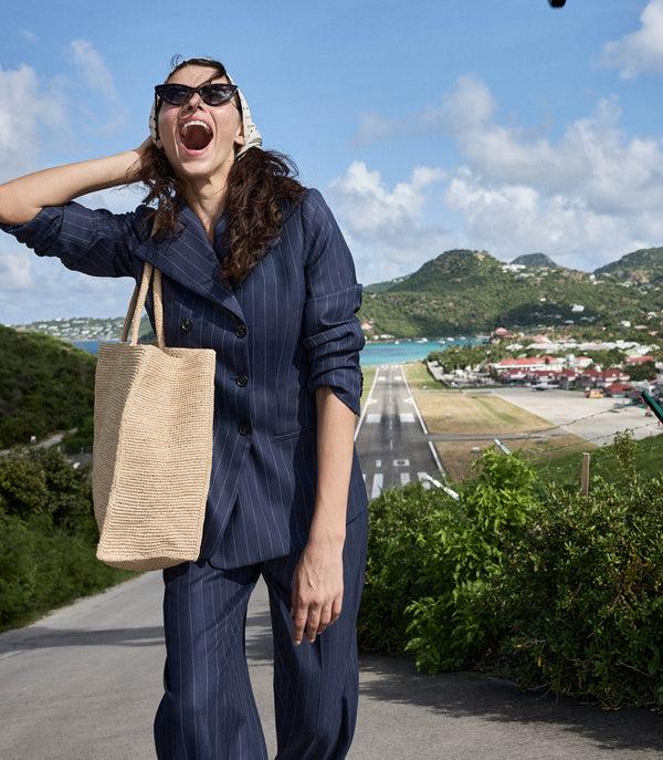 dôen HARRISON JACKET NAVY GESSATO STRIPE