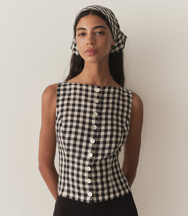 dôen HAYDEN TOP BLACK MARILYN GINGHAM