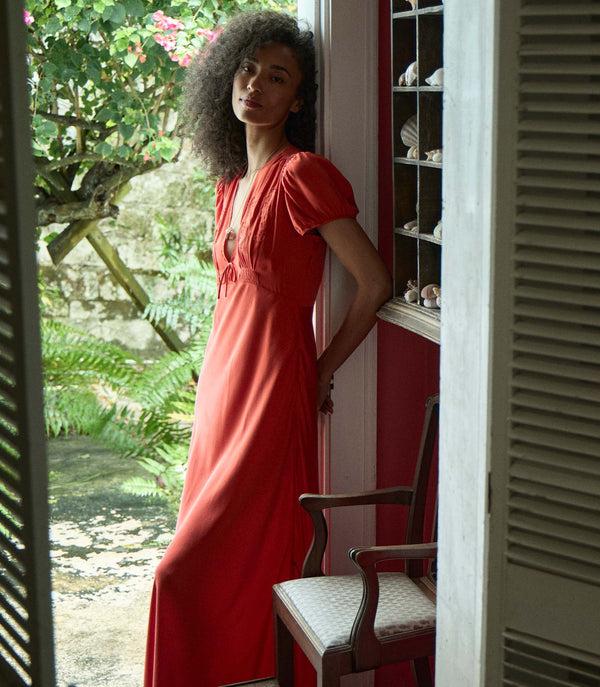 dôen LEANA DRESS FIERY CORAL