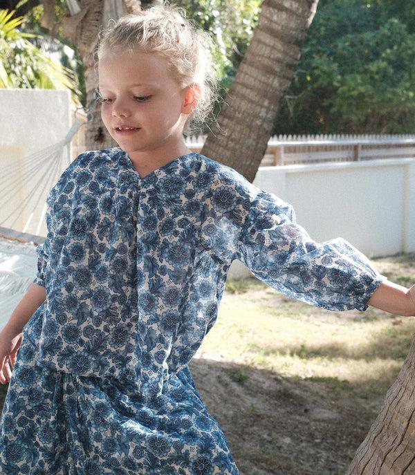 dôen LITTLE MARCHE TOP BLEU SOLEIL FLEURIT