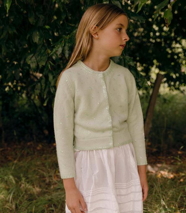 dôen LITTLE PAILLETTE CARDIGAN MINT TEA