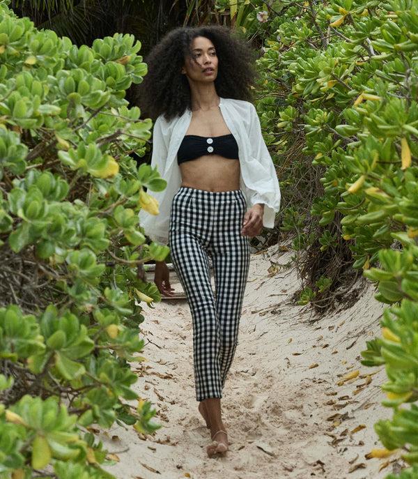 Dôen LULA CROP PANT NOIR MARJORIE GINGHAM