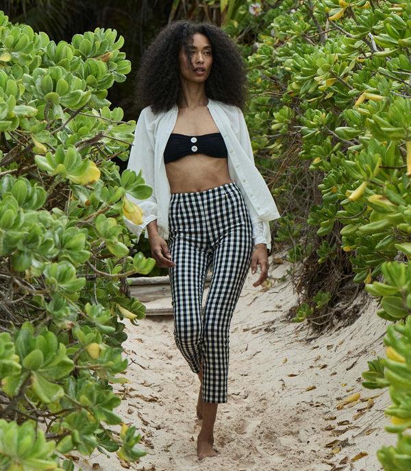 dôen LULA CROP PANT NOIR MARJORIE GINGHAM