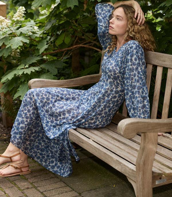 Dôen NAYELI DRESS BLEU SOLEIL FLEURIT