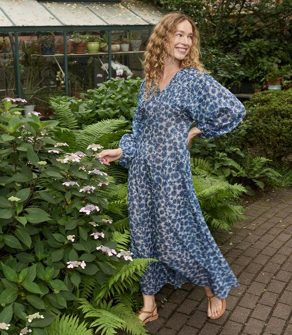 dôen NAYELI DRESS BLEU SOLEIL FLEURIT