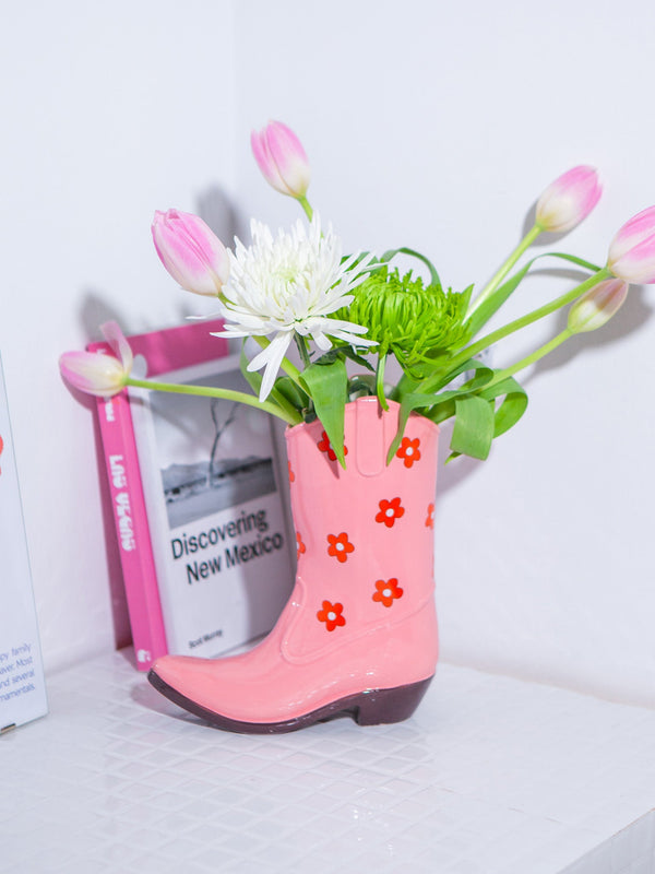 Doiy Rodeo Cowboy Boot Vase Pink