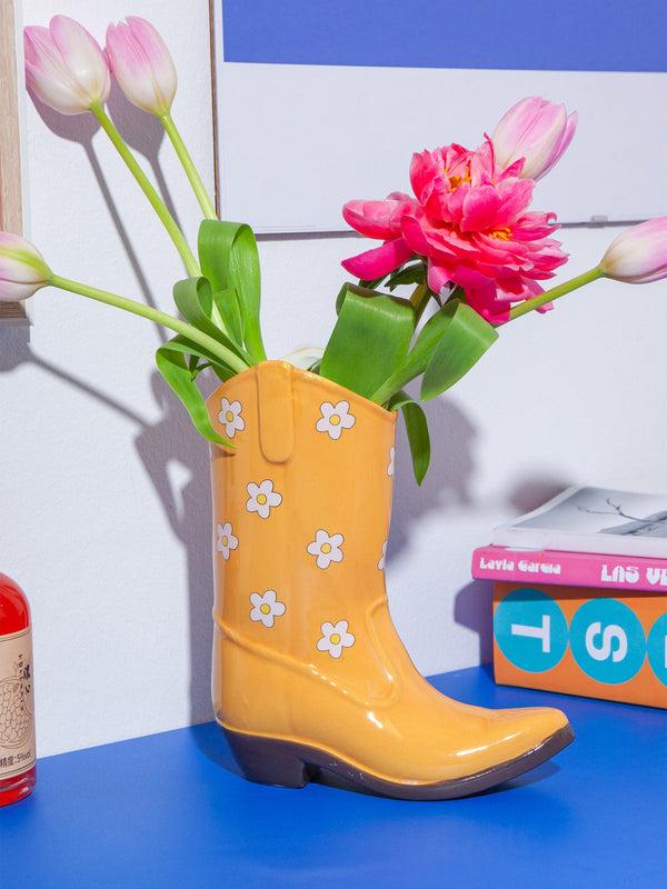 Doiy Rodeo Cowboy Boot Vase Yellow