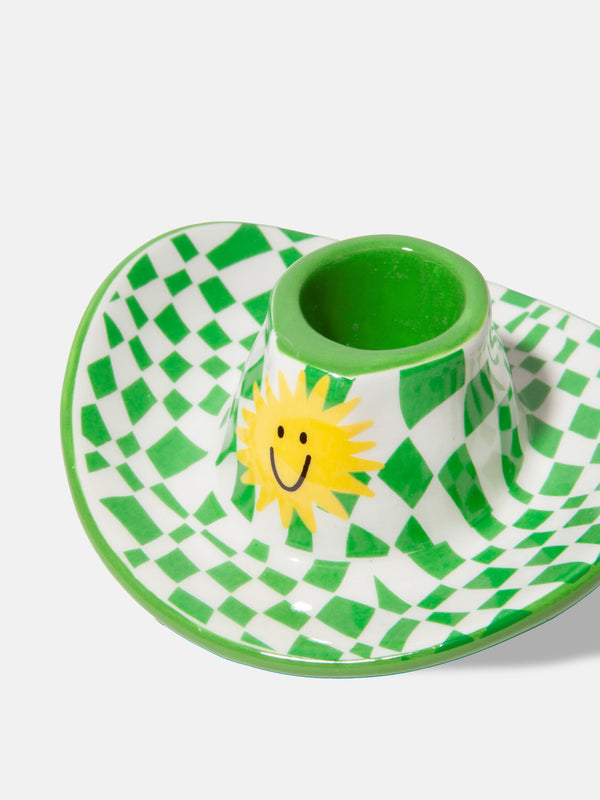 Doiy Rodeo Cowboy Hat Candle Holder Green