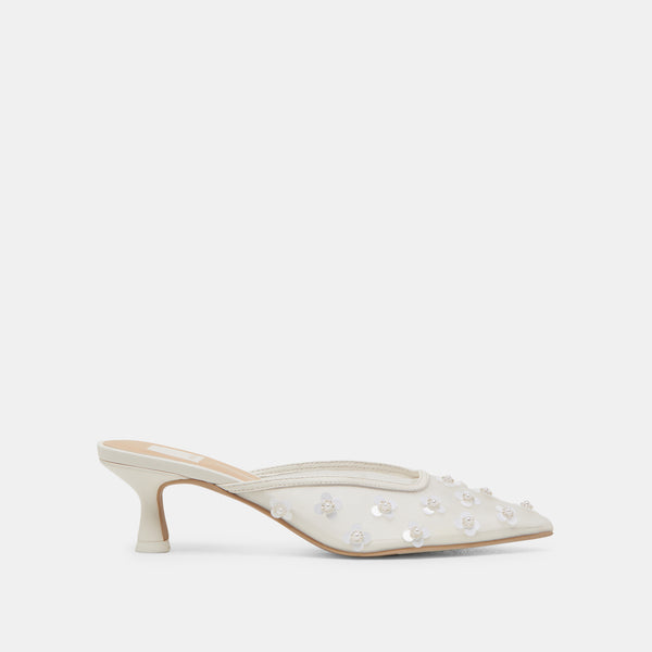 Dolce Vita Clara Pearl Heels True White Daisy Mesh TRUE WHITE DAISY MESH