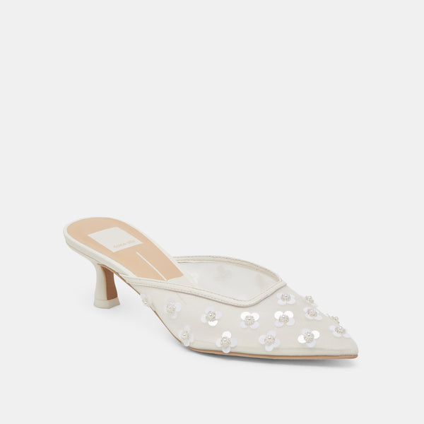 Dolce Vita Clara Pearl Heels True White Daisy Mesh TRUE WHITE DAISY MESH