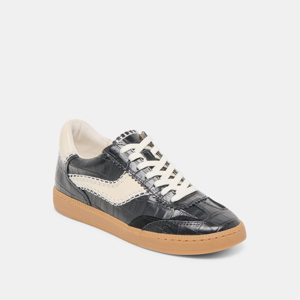 Dolce Vita Notice Stitch Sneakers Noir Croco Embossed Leather NOIR CROCO EMBOSSED LEATHER