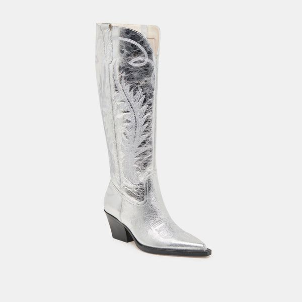 Dolce Vita Ryatt Extra Wide Calf Boots Silver Distressed Leather SILVER DISTRESSED LEATHER