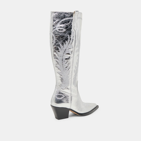 Dolce Vita Ryatt Extra Wide Calf Boots Silver Distressed Leather SILVER DISTRESSED LEATHER