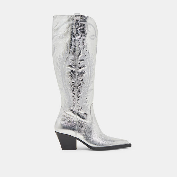 dolce vita Ryatt Extra Wide Calf Boots Silver Distressed Leather SILVER DISTRESSED LEATHER