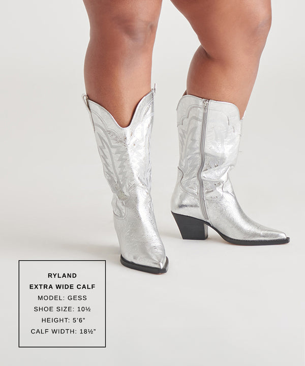 Dolce Vita Ryland Extra Wide Calf Boots Silver Distressed Leather SILVER DISTRESSED LEATHER