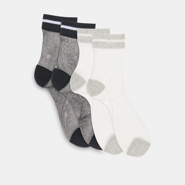 Dolce Vita Sheer Stripe Crew Socks 2 Pack Black Grey BLACK GREY
