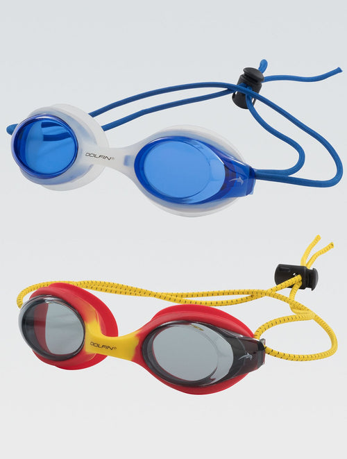 dolfin Bungee Racer Goggle 2-Pack including Blue/Clear and Yellow/Red Style #13BOGS2-BCR