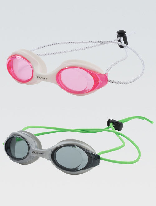 dolfin Bungee Racer Goggle 2-Pack including Pink/White and Silver/Green Style #13BOGS2-PCS