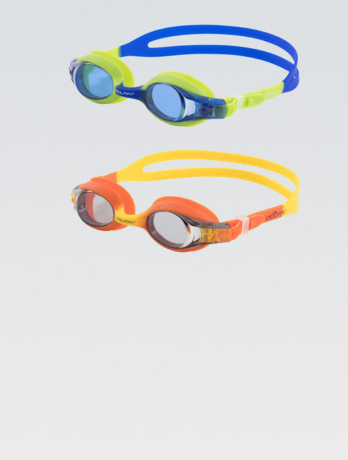 dolfin Flipper Junior Goggle Multi Two-Pack Including Blue/Green and Orange/Yellow Style #856SA2-BGO