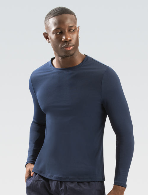 Dolfin Men's Navy Crew Neck Long Sleeve Rash Guard Style #5200SLD-490