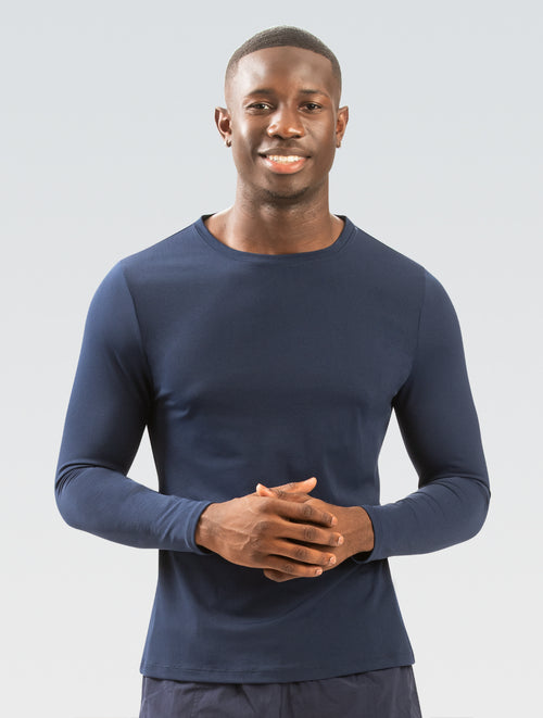 dolfin Men's Navy Crew Neck Long Sleeve Rash Guard Style #5200SLD-490