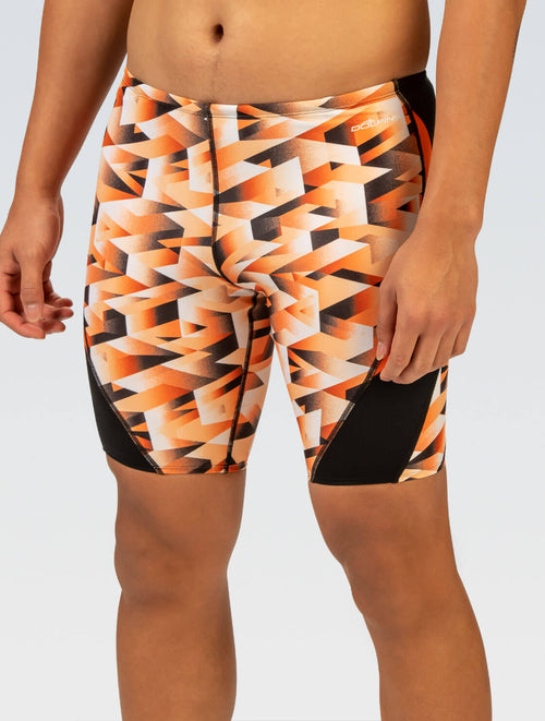 dolfin Reliance Men's Molten Orange Printed Jammer Swimsuit Style #5N00-B18 dolfin Reliance Men's Molten Orange Printed Jammer Swimsuit Style #5N00-B18