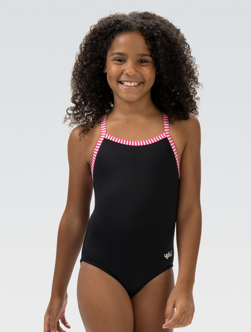 dolfin Uglies Girls' Black Criss-Cross Back One Piece Swimsuit Style #9510SLD-790
