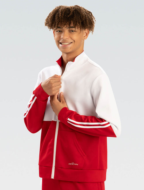 Dolfin Unisex Red And White Color Block Warm-Up Jacket Style #WUJ03D-WA1