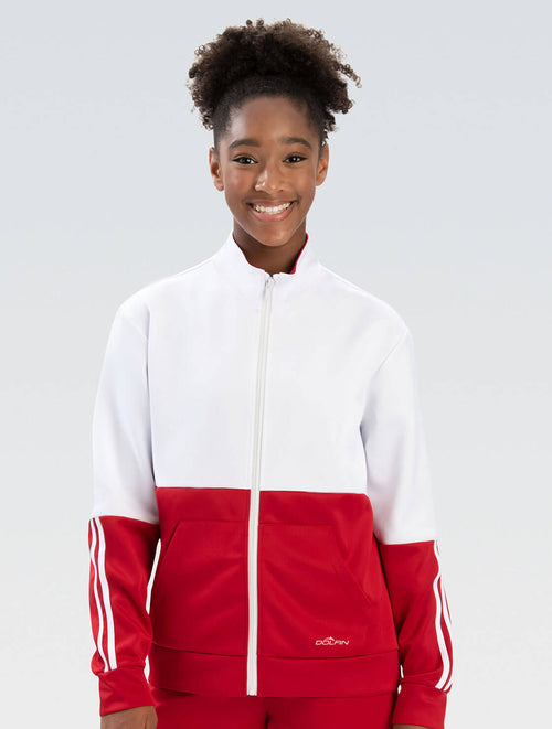 dolfin Unisex Red and White Color Block Warm-Up Jacket Style #WUJ03D-WA1