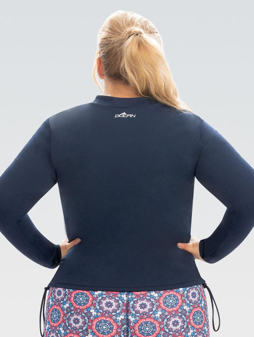 Dolfin Women's Aquashape Navy Side Ruched Rash Guard Style #3K10SLD-490