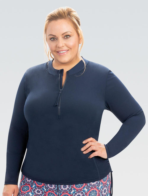 dolfin Women's Aquashape Navy Side Ruched Rash Guard Style #3K10SLD-490