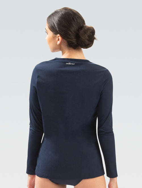 Dolfin Women's Navy Crew Neck Long Sleeve Rash Guard Style #5100SLD-490