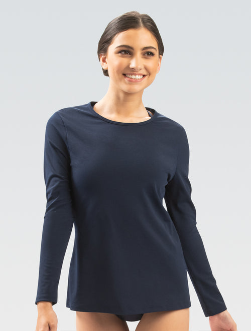 dolfin Women's Navy Crew Neck Long Sleeve Rash Guard Style #5100SLD-490